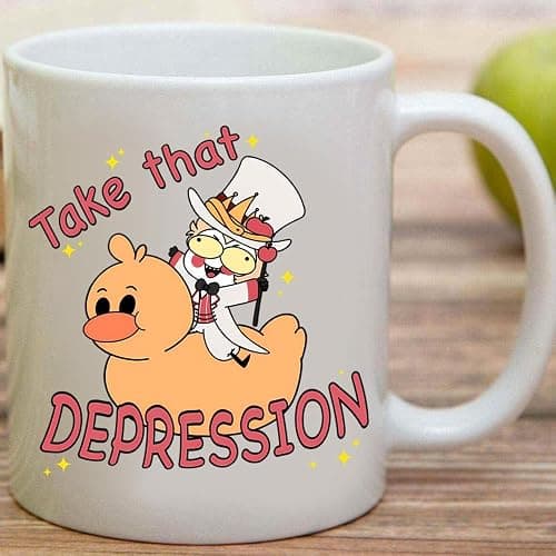 Take That Depression Hazbin Hotel White Ceramic Mug USA Decorated Funny Sayings Gift Mug for Women, Men, or Co-worker thumbnail 5