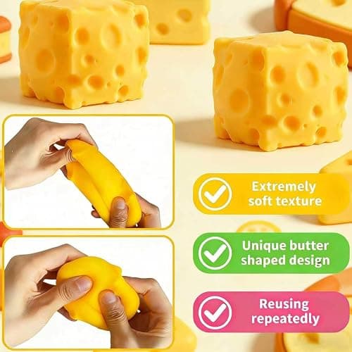 Yellow Cheeses Squeeze Toy, Easter Basket Stuffers for Kids Teens, Soft Simulation Food Squeeze Toy, Cute Desk Decor, Birthday Gift for Girls Boys, Office Classroom Fidget Pack thumbnail 3