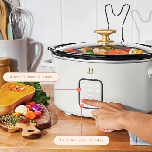 Beautiful 4-Quart Slow Cooker with Touch-Activated Display, Programmable Digital Controls, Removable Non-Stick Pot, Keep Warm Function, by Drew Barrymore (White Icing) thumbnail 5