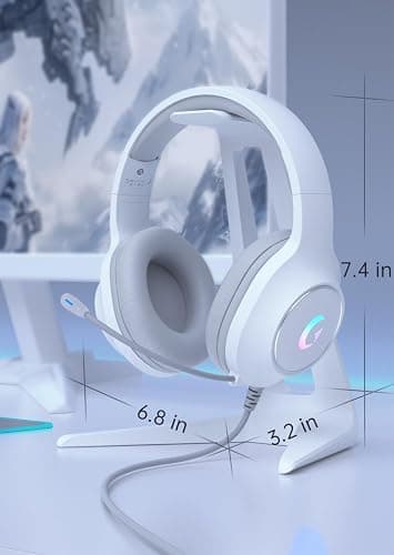 syndesmos CM7002 Gaming Headset for PC, PS5, Xbox Series X|S, Switch, | Over-Ear Headphones with 7.1 Surround Sound, 50MM Drivers & Noise Canceling Mic, RGB Comfort Headset for Gaming, Light White thumbnail 9