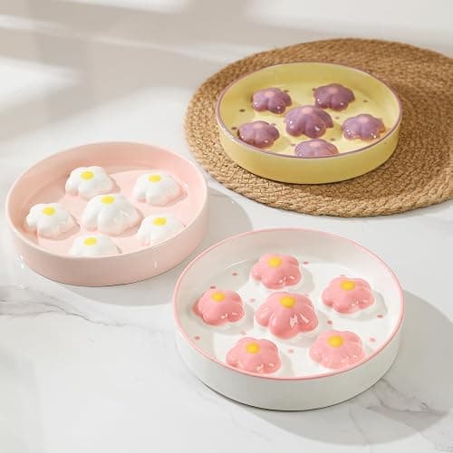 Ceramic Cat Slow Feeder Bowl - 6 OZ Puzzle Food Dish for Healthy Eating - Shallow Wide Whisker Friendly - Dishwasher Safe - 6.3 x 1.2 Inch - Blush Pink Flower thumbnail 6