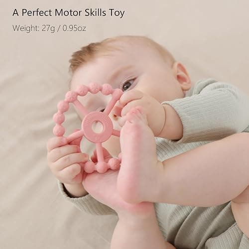 3 Pack Ring Teether Baby Infant Toys, Baby Essentials, Silicone Teething Ring Toys for Babies 0-6 Months, Seposeve Toddler Teethers 6-12 Months 12-24 Months, Infant Teething Relief, Purple Pink White thumbnail 5