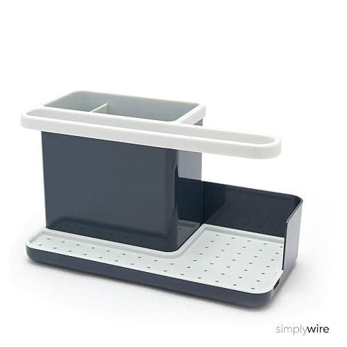 simplywire – Sink Tidy/Caddy – Kitchen Sink Organiser – Removable Drip Tray – Non-Slip - Grey & White - Dark Grey thumbnail 2