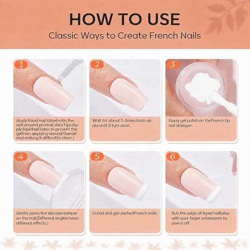 modelones French Tip Nail Tool 6Pcs Nail Stamp Silicone French Tips Stamp | with 2 Sizes Replacement Heads Nail Stuff for French Manicure Home DIY Salon with Jelly Stamper Scraper Nail Stamping Kit thumbnail 8