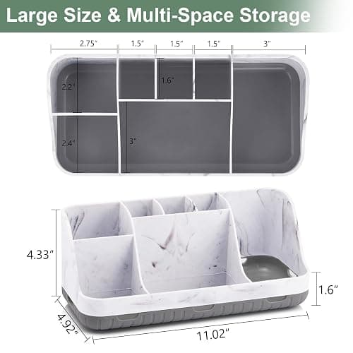 GFWARE Marble Bathroom Countertop Organizer - Detachable 7 Slots Kids Electric Toothbrush and Toothpaste Holde Drainage for Bathroom Accessories Organization Counter Vanity Storage, Grey thumbnail 3