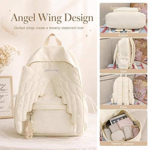Spacious Angel Wing Travel Backpack Practical Nylon Daypack Roomy Design (White) thumbnail 3