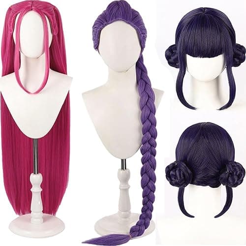BAEHEU Demon Hunters Costume Rumi Cosplay Wig Anime Zoey Mira Wigs Long Straight Hair Accessory for Women (Purple - Rumi, Long Braided) - Straight - Purple - Rumi - Long