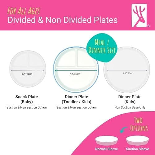 Elk and Friends Kids 7.8” Porcelain White Plates with Silicone Sleeves | Divided Plates | Suitable for Kids/Toddlers | Microwave & Dishwasher Safe | Non Slip | Snack Dishes… thumbnail 6