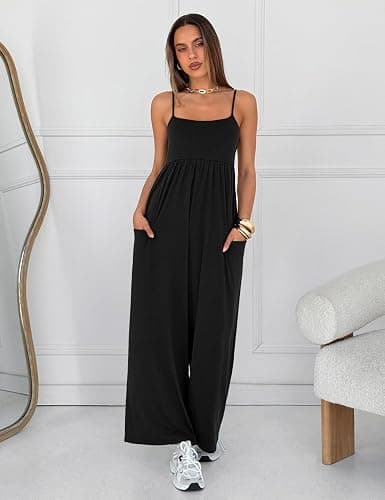 UNIANKIYA One Piece Jumpsuits for Women Spaghetti Strap Overalls Wide Leg Rompers with Pockets Summer Beach Vacation Casual thumbnail 2