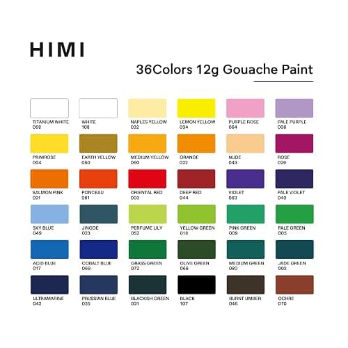 HIMI Twin Cup Jelly Gouache Paint Set with 3 Paint Brushes, 36 Colors 12g, Jelly Cup Design, Non Toxic Paint for Canvas and Paper, Art Supplies for Professionals (Purple Case) thumbnail 6