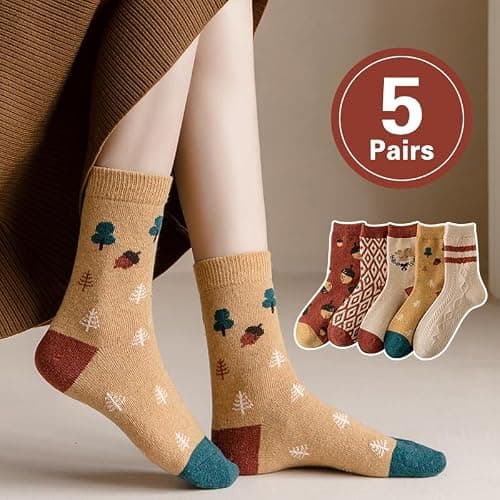MarJunSep Wool Fall Boot Socks Women Teen Girls Thick Knit Vintage Cute Floral Cottage Core Boho Winter Warm Crew Socks thumbnail 3