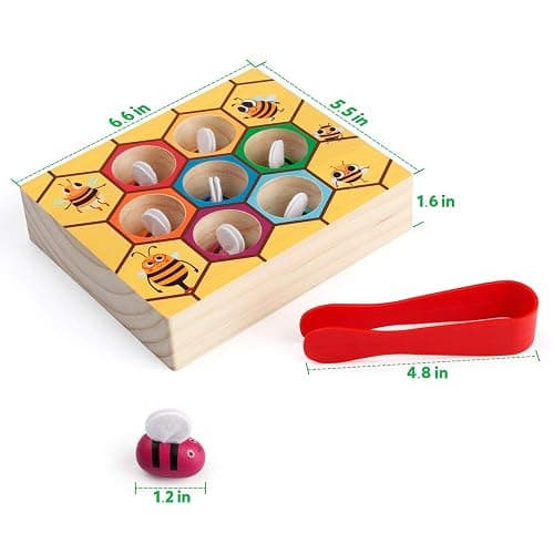 Coogam Toddler Fine Motor Skill Toy, Clamp Bee to Hive Matching Game, Montessori Wooden Color Sorting Puzzle, Early Learning Preschool Educational Gift Toy for 3 4 5 Years Old Kids thumbnail 2