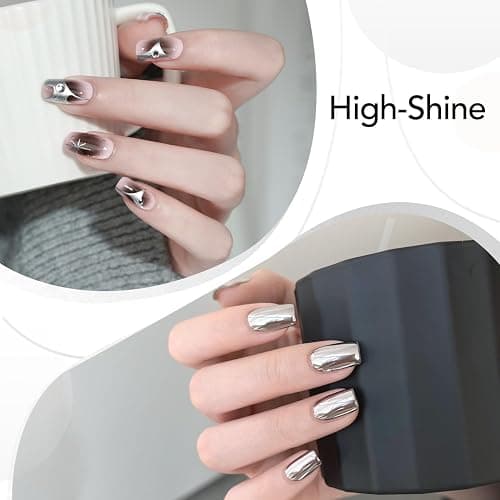 GAOY Metallic Silver Gel Nail Polish Art Liner, 8ml 3D Mirror Chrome Effect Color Nail Paint Design with Thin Brush, UV Light Cure for DIY Manicure at Home thumbnail 2