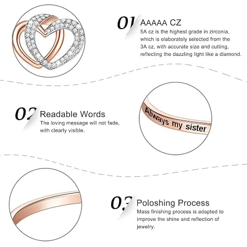 Aihitero Christmas Day ‘Badass Sister’ Gifts, ‘Always My Sister Forever My Friend’ Bangle Bracelet, ‘Not Sisters by Blood But Sisters by Heart’ Women Jewelry, Xmas Birthday Presents from Brother BFF thumbnail 4