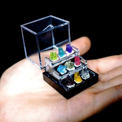 9 Rare Natural Gemstone Collection Gift Box-Peridot, Apatite & 7 Exquisite Minerals-Square Acrylic Tiered Display Case - Ideal Birthday & Christmas Gifts for Mineral Enthusiasts,Geography Enthusiast - Image 1