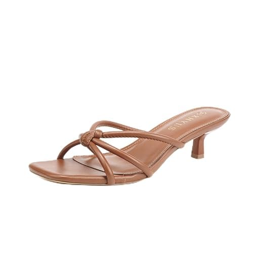 XHYUS Women's Spaghetti Strap Square Open Toe Kitten Heel High Heel Sandals, Knot Design, Summer Fashion Slippers, Heel Height 1.8~2 inches - Image 1
