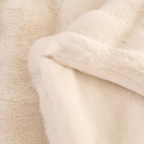 Luxury Thick Plush Faux Rabbit Fur Throw Blanket Ultra-Plush Cozy Soft Decorative Blanket Use for Couch Bed Travel(Beige,60"*80") thumbnail 8