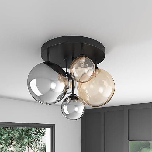 Aiwen 5-Light 17.71 in Black Semi Flush Mount Ceiling Light, Modern Ceiling Chandeliers with Globe Glass Shade, Farmhouse Ceiling Light Fixture, Cluster Chandelier for Bedroom thumbnail 2