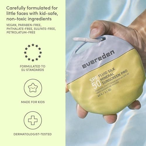 Evereden SPF50 Fluid Silk Mineral Kids Sunscreen: Clean Cooling Non-Nano UVA, UVB, & IR Protection for Sensitive Skin - Sheer, Lightweight, & Waterproof for Up to 40 Mins - Beach Day Toddler Sunscreen thumbnail 5