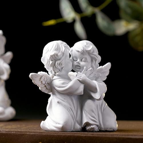 OwMell Little Angel Statue Figurine, Resin Cherub Statue Sleeping Angle Sculpture, Remembrance Healing Sympathy Gift for Memorial, Shelf Home Living Room Desktop Office Decoration - Hugging Angels thumbnail 5