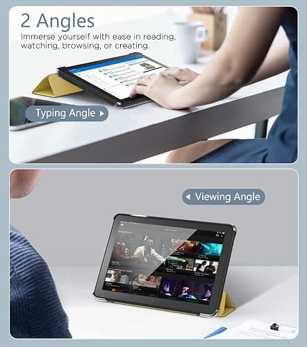 MoKo Case Fits All-New H D 8 inch Tablet (12th Generation/10th Gen, 2024/2022/2020 Release), PU Leather Trifold Stand Cover with Translucent Frosted Backshell with Auto Wake/Sleep, Light Yellow thumbnail 6