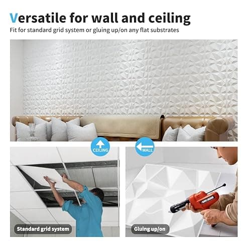 Art3d Decorative 3D Wall Panels in Diamond Design, 12"x12" Matt White (33 Pack) thumbnail 6