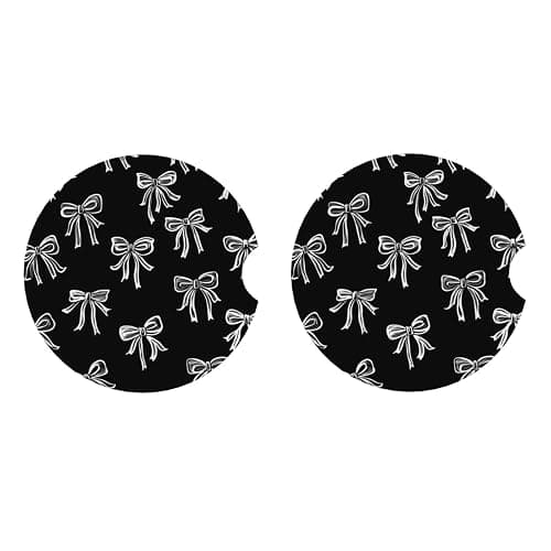 Black White Bows Print 2 Pack Car Cup Holder Coaster Ceramic Cork Base Drink Coasters for Home Kitchen Office Party Table Decor Auto Accessories Gifts thumbnail 4