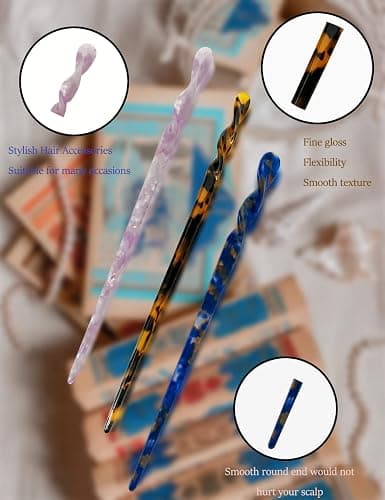 12 Pieces Acetate Hair Sticks Tortoise Shell Hairpin Leopard Shell Hair Pins Chinese Hair Sticks for buns Hair Styling Accessories Hair Chopsticks for Women Girls,12 Style Not Repeating Pattern thumbnail 4