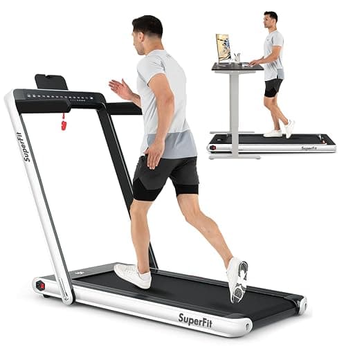 Goplus 2 in 1 Folding Treadmill with Dual Display, 2.25HP Superfit Under Desk Electric Pad Treadmill, Installation-Free, Blue Tooth Speaker, APP Control, Remote Control, Walking Jogging for Home - Image 1