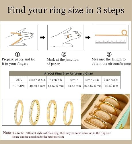 iF YOU Gold Rings for Women Non Tarnish, Trendy 14K Gold Plated Jewelry for Women Dainty Stackable Cubic Zirconia Knuckle Ring Set Statement Chunky Stacking Band Rings Size 5 6 7 8 9 thumbnail 2