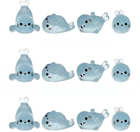 100Pcs Glow in The Dark Mini Seal Figurines,Cute Luminous Resin Sea Animals for Aquarium Decor, DIY Fairy Garden Ocean Creatures (4 Styles Seal Pup) - Image 1