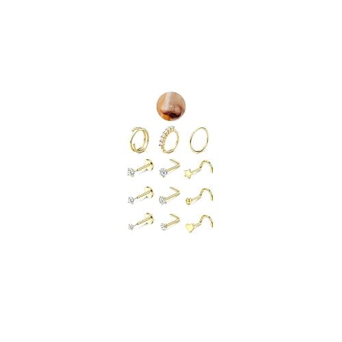 JeryWe Nose Rings for Women - 14K Gold Filled Hypoallergenic Surgical Steel Nose Ring Hoops CZ Lip Ring Screw L Shaped Studs Threadless Flat Back Stud Nose Piercings Jewelry for Women Men - Image 1