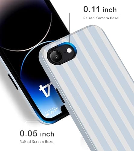 Amzfield Compatible with iPhone 16e/17e Case Cute Striped Aesthetic for Women Girls Simple Chic Girly Dual Layer Hybrid Protection Elegant Case for iPhone 16e for iPhone 17e-Blue thumbnail 4