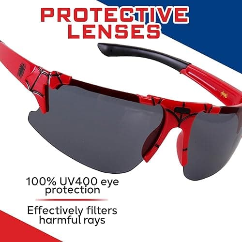 Marvel Spiderman Sunglasses for Kids - Stylish, Comfortable & Durable UV-Protective Spiderman Glasses With Soft Carrying Case - Red - Black thumbnail 3