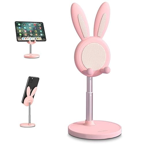 nediea Cell Phone Stand,Angle Height Adjustable Bunny Phone Stand for Desk,Cute Rabbit Phone Holder Stand for Desk, Compatible with All Mobile Phones, Tablets(4-10in) (Pink) - Image 1