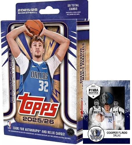 NEW 2025-26 TOPPSBasketball Card HANGER Box w/59Cards, Bonus Custom Cooper Flagg Card Sized Print - Image 1