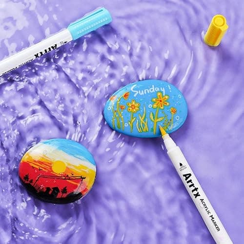 Arrtx 30 Colors Acrylic Paint Pens for Rock Painting, Extra Brush Tip, Water Based Paint Markers for Stone, Glass, Easter Egg, Wood and Fabric Painting-No Toxic,No Odor thumbnail 7