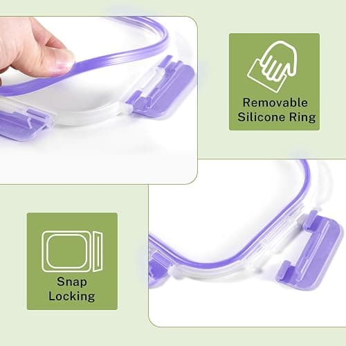 HOMBERKING 8 Pack Glass Food Storage Containers with Lids, Meal Prep Containers, Airtight Bento Boxes with Leak Proof Locking for Microwave, Oven, Freezer and Dishwasher, BPA Free, 5-35oz, purple thumbnail 7