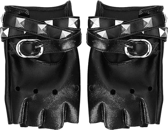 Fingerless Faux Leather Biker Gloves - Black Punk Glove Belt Up Closure thumbnail 6