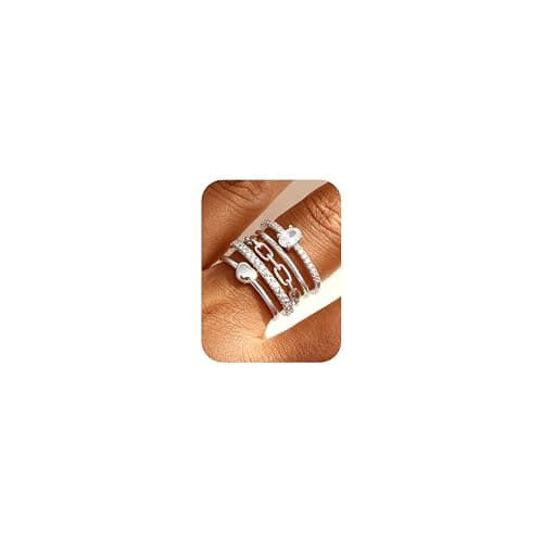 FIASASO Gold Rings for Women Non Tarnish - 5Pcs Dainty Stackable Rings 14K Gold Plated Cubic Zirconia Stacking Rings Non Tarnish Waterproof Minimalist Thin Stack Ring Size 5 6 7 8 9 10 - Image 1