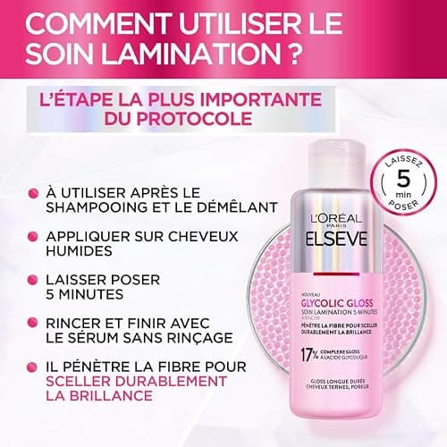 L'Oréal Paris - Routine Capillaire Complète pour Cheveux Ternes - Shampooing + Démêlant + Soin Lamination - Acide Glycolique - Sans Sulfates - Elseve Glycolic Gloss - 3 Produits thumbnail 5