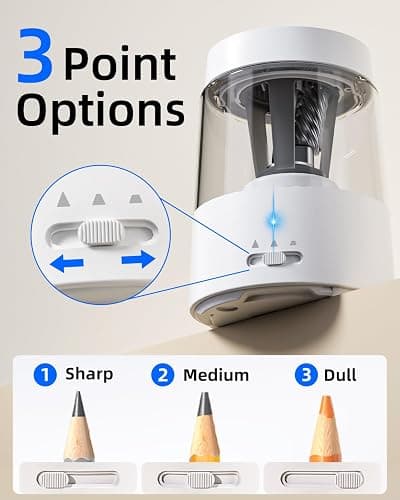 ZMOL Electric Pencil Sharpener, Automatic Pencil Sharpeners Kids, Battery Powered Rechargeable Pencil Sharpeners for Colored Pencils, Auto Stop, Suitable for No.2(6-8mm), School/Home - White thumbnail 3