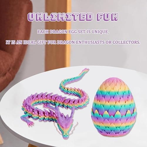 3D water lily Egg Articulating Gemstone Crystal Snake Figurine 3D Printed Dragons Crystal Dragon Fidget Toys Flexible Joints Mystery Dragon Action Figures Home Office Decor Macaron Color thumbnail 4