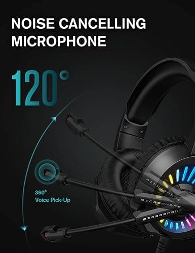 ZIUMIER Gaming Headset with Microphone, Compatible with PS4 PS5 Xbox One PC Laptop, Over-Ear Headphones with LED RGB Light, Noise Canceling Mic, 7.1 Stereo Surround Sound thumbnail 2