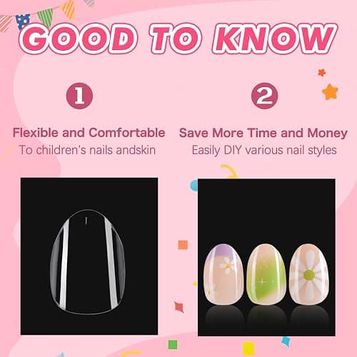 Misssix Extra Short Almond Kid Nail Tips, 360Pcs Soft Gel Nail Tips, Children Clear Press On Nails for Kids, Full Cover Fake Nail For Girls Home DIY Salon 12 Size thumbnail 4