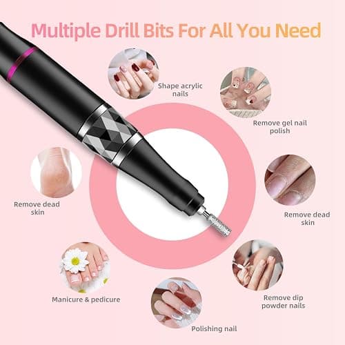 Electric Nail Files, 45000 RPM Professional Nail Drill for Acrylic Nails Gel, Adjustable Speed E File for Nails, Cordless Rechargeable Nail Drill Kit for Manicure Salon Home thumbnail 7