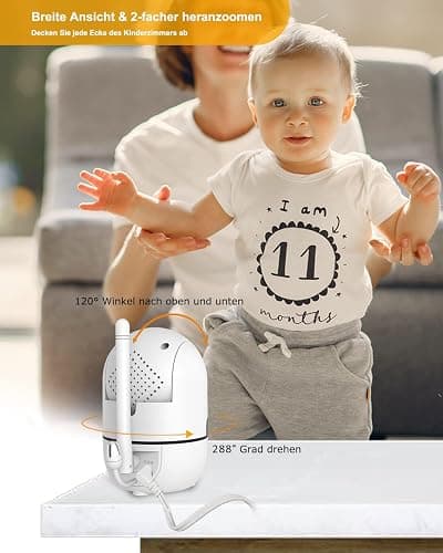 HelloBaby Baby Monitor,Upgrade Baby Monitor with Camera and Night Vision,No Wifi,355°/120° Remote Pan Tilt Camera 2x Zoom, ECO Mode,2-way talk,Up to 1000ft,Temperature thumbnail 3