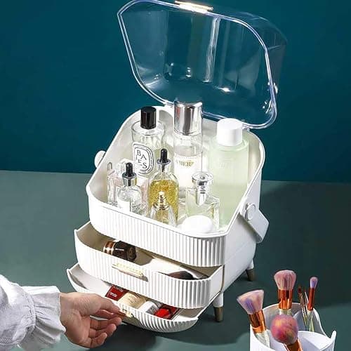 Multi-Function Make Up Case Dustproof Cosmetic Storage Box, Organizer Skin Care Products Jewelry Organizer Finishing Box for Bedroom Bathroom Desktop (White) thumbnail 7
