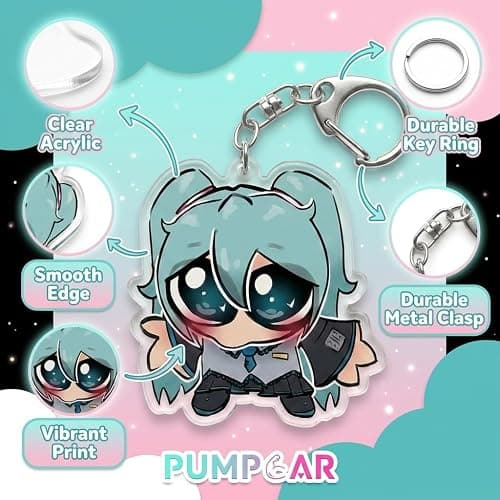PumpCar Miku Acrylic Keychain, Vocaloid Virtual Idol Pop Singer Charm with Metal Clasp and Key Ring, Double-Sided Backpack Charm, Bag and Car Key Accessory, Collectible Anime Gift for All Fans thumbnail 8
