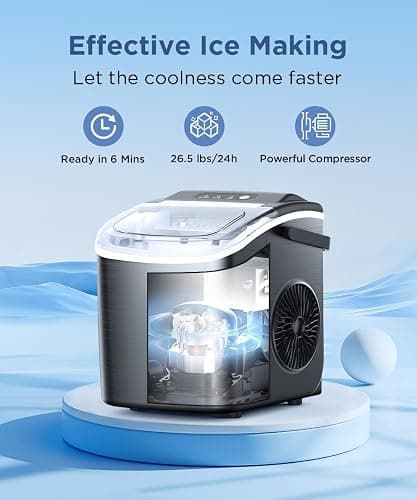 COWSAR Ice Maker Countertop, Portable Ice Machine with Self-Cleaning, 26.5lbs/24Hrs, 9 Bullet Ice Cubes in 6 Mins, Ice Basket and Scoop, Ideal for Home, Kitchen, Bar, Camping thumbnail 2